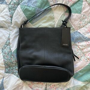 Prune Black Leather Tote Bag